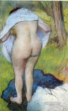 Edgar Degas Painting - nude woman pulling on her clothes 1885 Edgar Degas